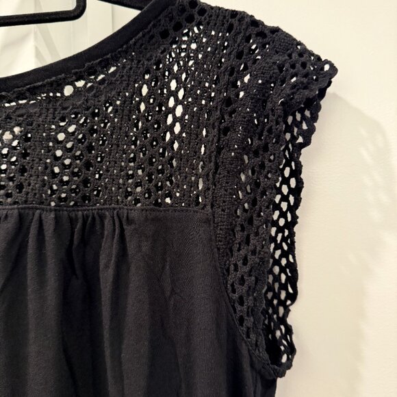 New GAP crochet shortsleeve flutter tee sheer black tshirt drape top S Small - Picture 4 of 16